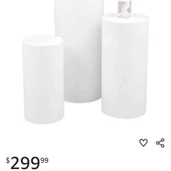 White Metal Cylinder Pedestal Stands (3 Pieces ) New 