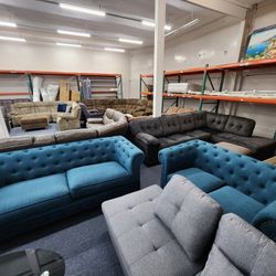 Turquoise Tufted Sofa and Love Seat 