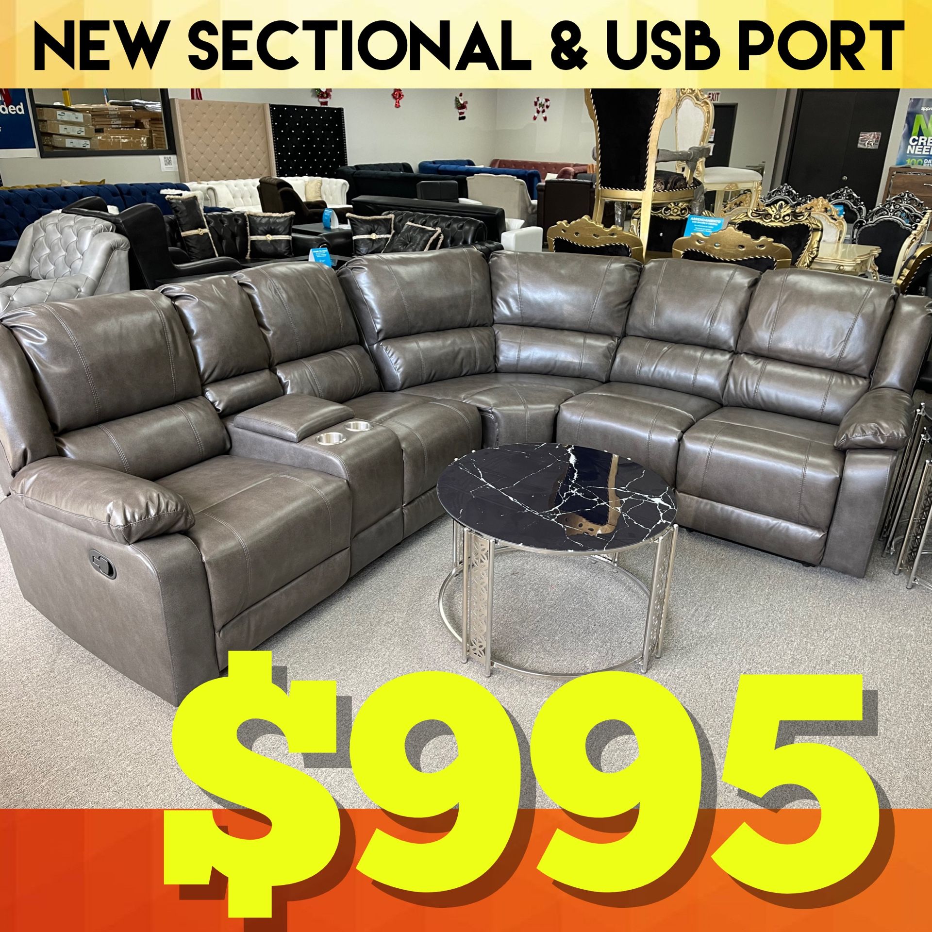 New In The Box π¦ π¨ %50 OFF π¨ Grey Leather Living Room Sectional 3pc - Delivery Available