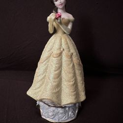 Disney Belle Porcelain Figurine 7" Tall Glitter Gown Holding Rose