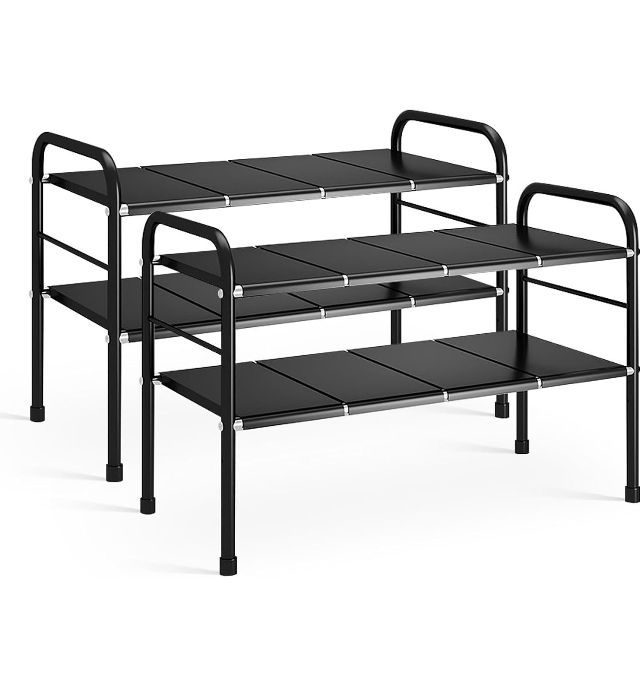2Pcs Under Sink Organizer and Storage Rack, 2 Tier Large Capacity Countertop Storage Shelf Holder with 8 Removable Tray, Sink Shelf Cabinet Storage Sh
