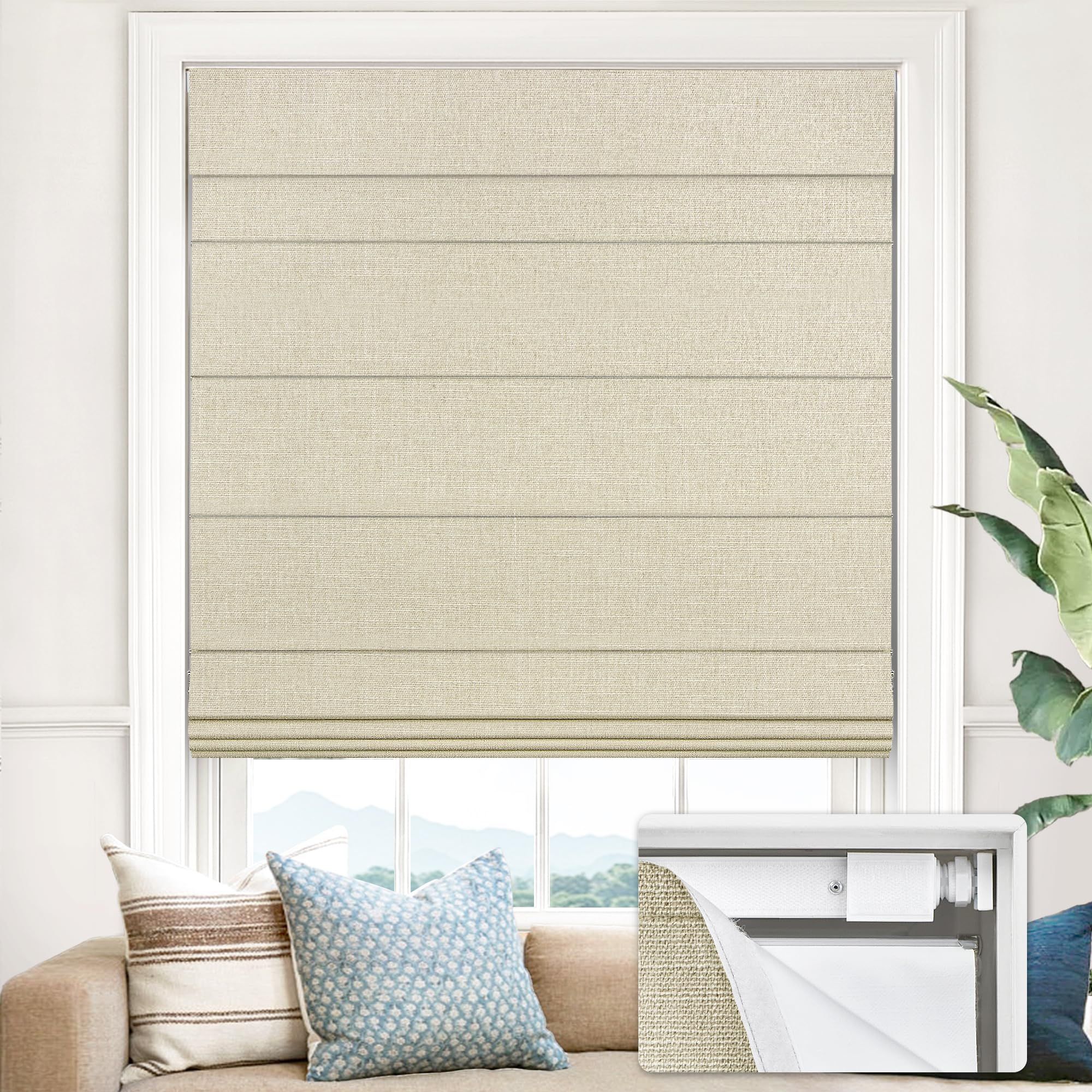 UNISHADES 100% Blackout No Tools No Drill Cordless Roman Shades For Windows
