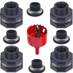 4 PCS Rain Barrel Bulkhead Fitting kit with Plugs and Hole Saw Tool, 3/4" (Inside Diameter is About 25mm) PVC Spigot Connector Kit for Rain Barrels Po