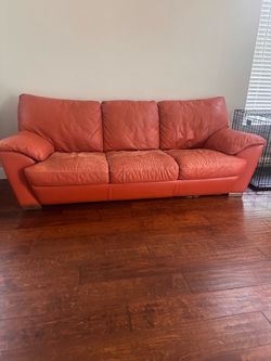 Beautiful Copenhagen orange leather sofa