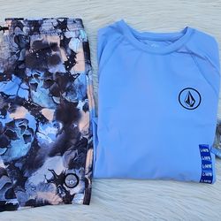 Volcom Long Sleeve Rashguard & Swim Shorts Set Size Large 14/16