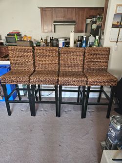 Set of  4 Wicker Bar Stools