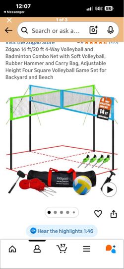 Zdgao 4-Way Volleyball Badminton Combo Net Set