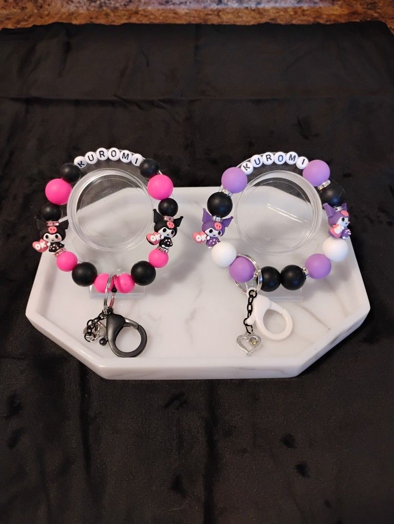 kuromi beaded wristlet keychains