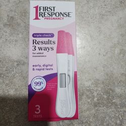 BRAND NEW NEVER OPENED FIRST RESPONSE PREGNANCY TESTS TRIPLE CHECK 3 TESTS IN BOX