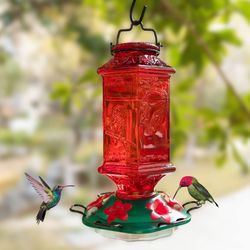 Billion Sky Hummingbird Feeder for Outdoors, Lantern Shaped Bottle, 6 Simulation Flowers Feeding Por