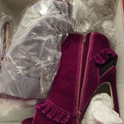 Magenta Booties: Open-toe, stiletto heel, womens 8.5 
