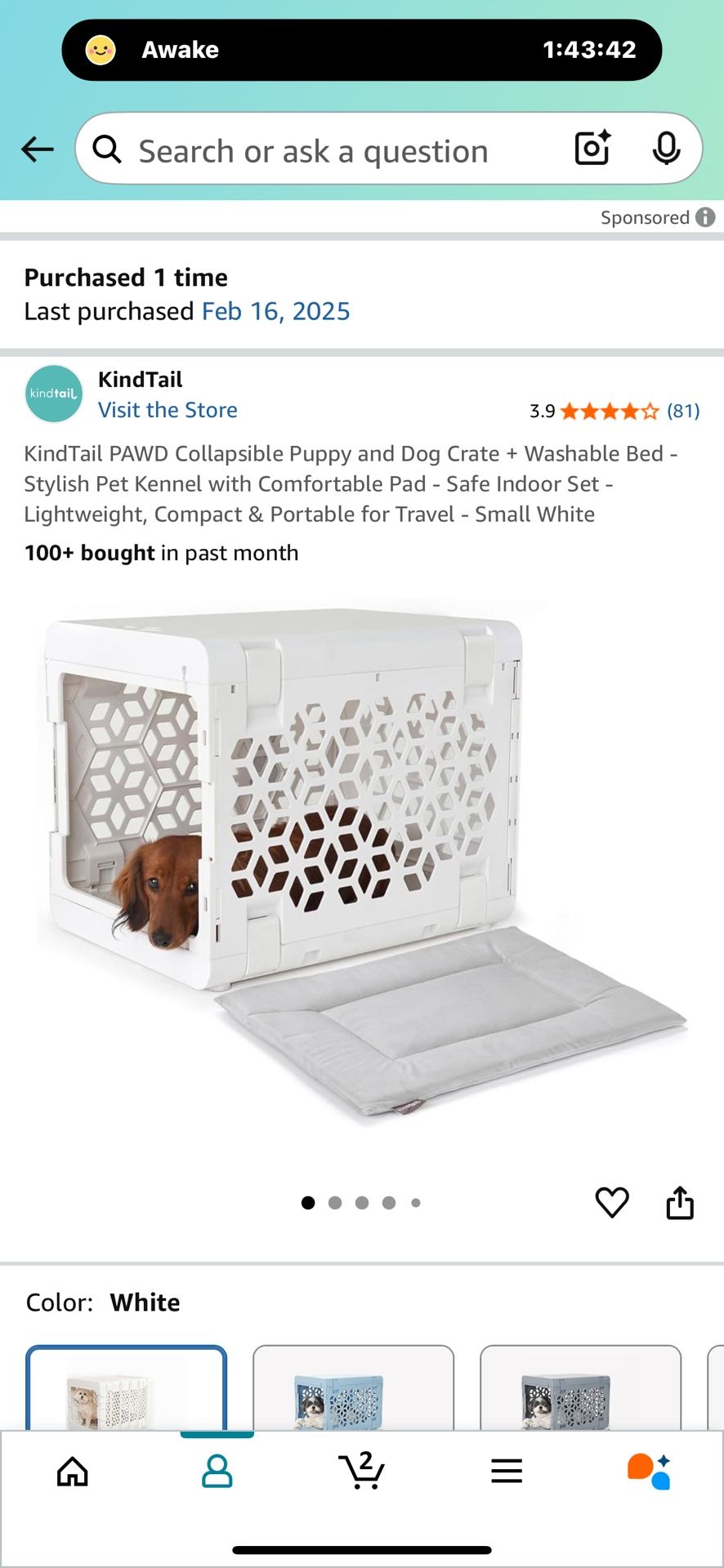 KindTail PAWD Collapsible Puppy and Dog Crate + Washable Bed - Stylish Pet Kennel with Comfortable Pad - Safe Indoor Set