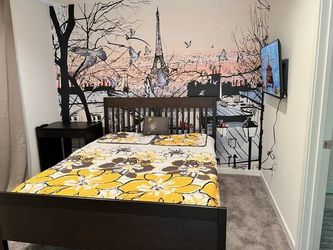 IKEA IDANAS Queen Bed Frame + Gel Memory Foam Mattress Like New