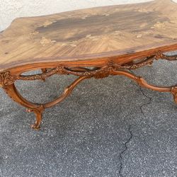 Mid Century Antique Antique French Louis XV Walnut Satinwood Inlaid Coffee Table