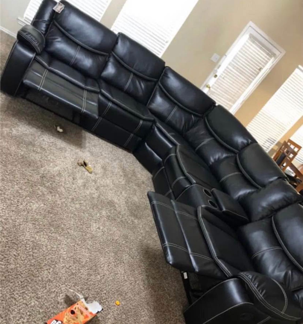 Black Leather Sectional sofa couch On Special