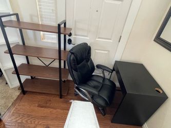 Office computer chair, small study desk, 4 tier modern industrial bookcase