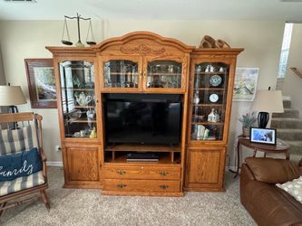 Oak Wood Entertainment Center Wall Unit