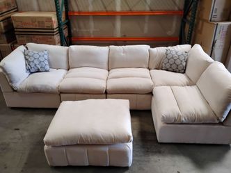 Brand New Plush Cream Sectional Couch w/Ottoman - Modern Luxury