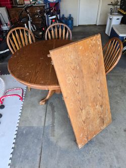 Solid wood table with leaf, 3 chairs