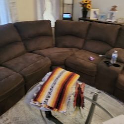 Chocolate brown sexual sofa in excellent condition