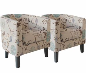 Living Room Chairs Set of 2, Linen Round Accent Barrel Chairs, Club Tub Sofa Chairs for Bedroom, Corner Chairs with Flared Legs and Cozy Soft Padding 