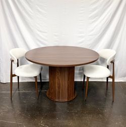 Set of 3 Walnut Finish 31.5 in. W Round Dining Table Set with 2 Chairs *Delivery Included*
