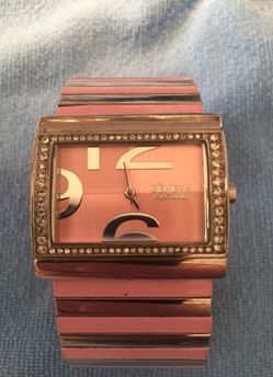 Geneva silver tone and pink watch with diamond accents