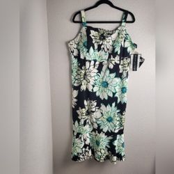 Madison Leigh Dress w/Built in Bra Turquoise/Black Floral Women's Size 22W NWT
