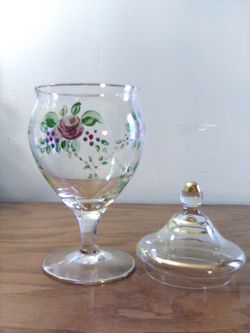 Clear Glass Apothecary Jar Floral Decor Gold Trim Thumbnail