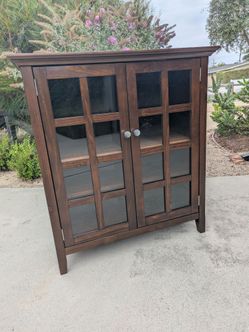 SIMPLI HOME Dark Brown Wood Accent Cabinet – Glass Doors – 39" Wide