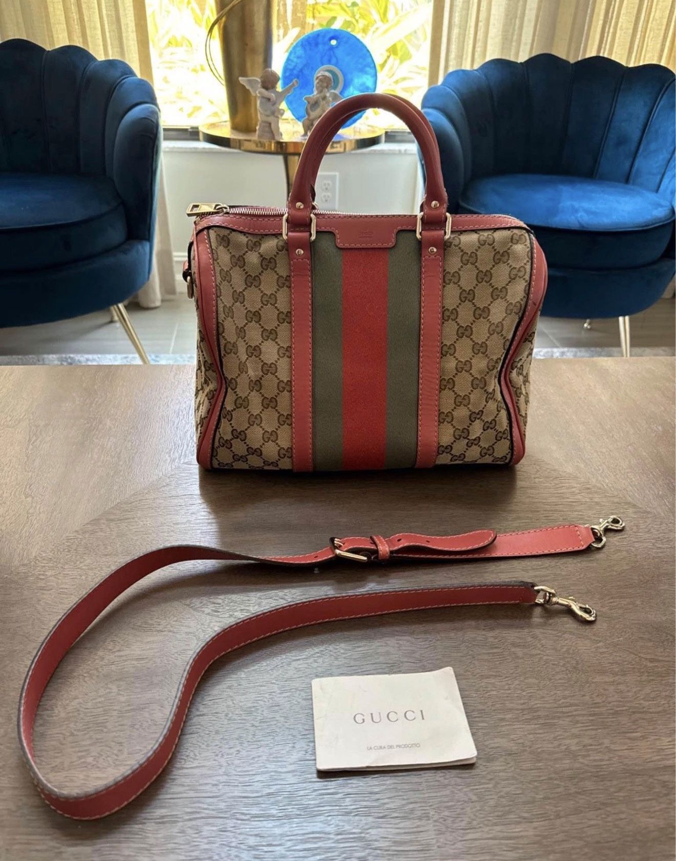 Authentic Gucci Leather Canvas Web Boston