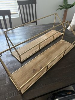 Hanging Wall Shelves - Gold + Wood