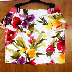 Floral Print Peplum Mini Skirt, Size L