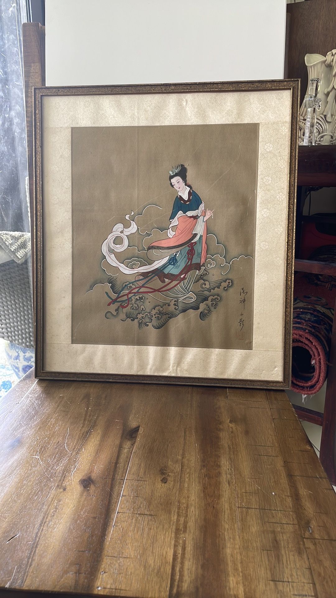 Asian Goddess Print On Silk Fabric