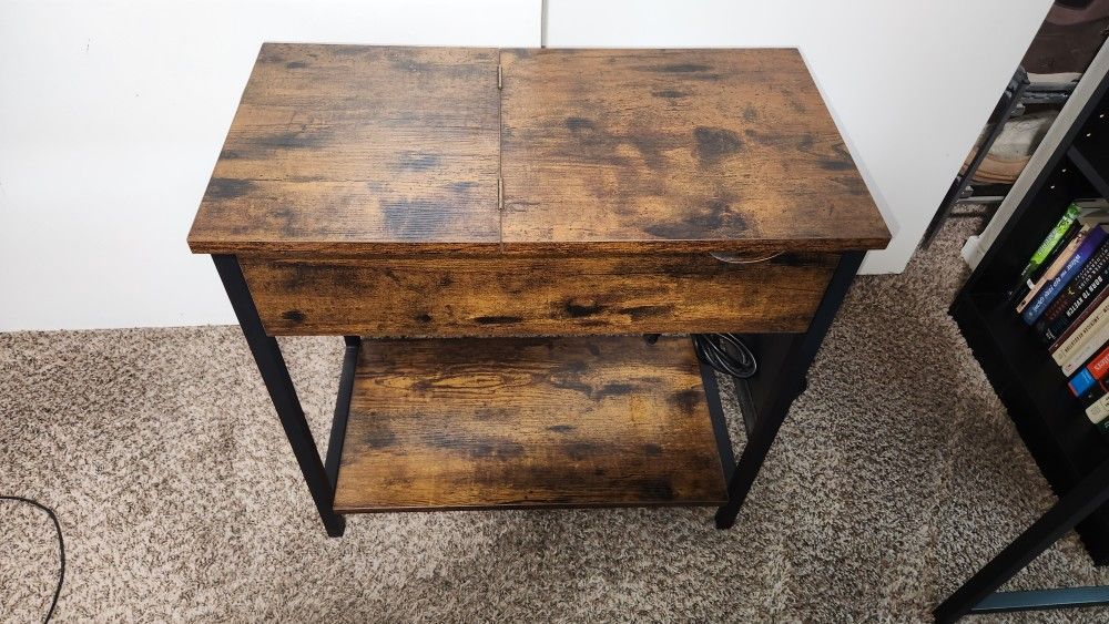Night Stand/ End Table With Side Pockets And Internal Outlets