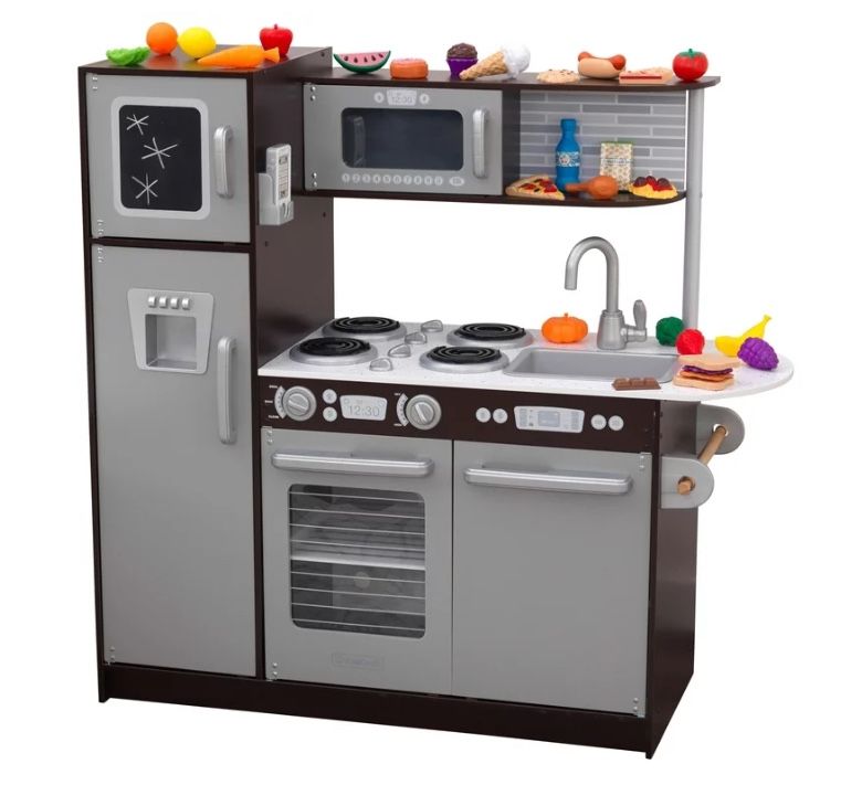 KidKraft Uptown Wooden 30-Piece Play Kitchen for Kids, Black and Silver LOCAL DELIVERY INCLUDED 🚚😎