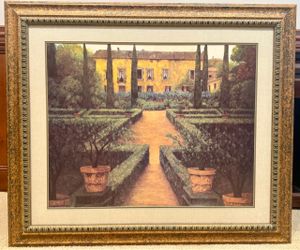 Framed Tuscan Garden Landscape Print - Ornate Gold Frame