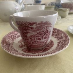 Avon Cottage Red & White Tea Cup And Saucer