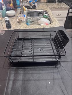 Black Dish Drying Rack w/ Drain Tray & Utensil Holder