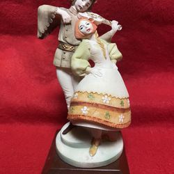 7 Inch x 3 Inch Painted Alabaster Dancers Figurine Imported From Greece 