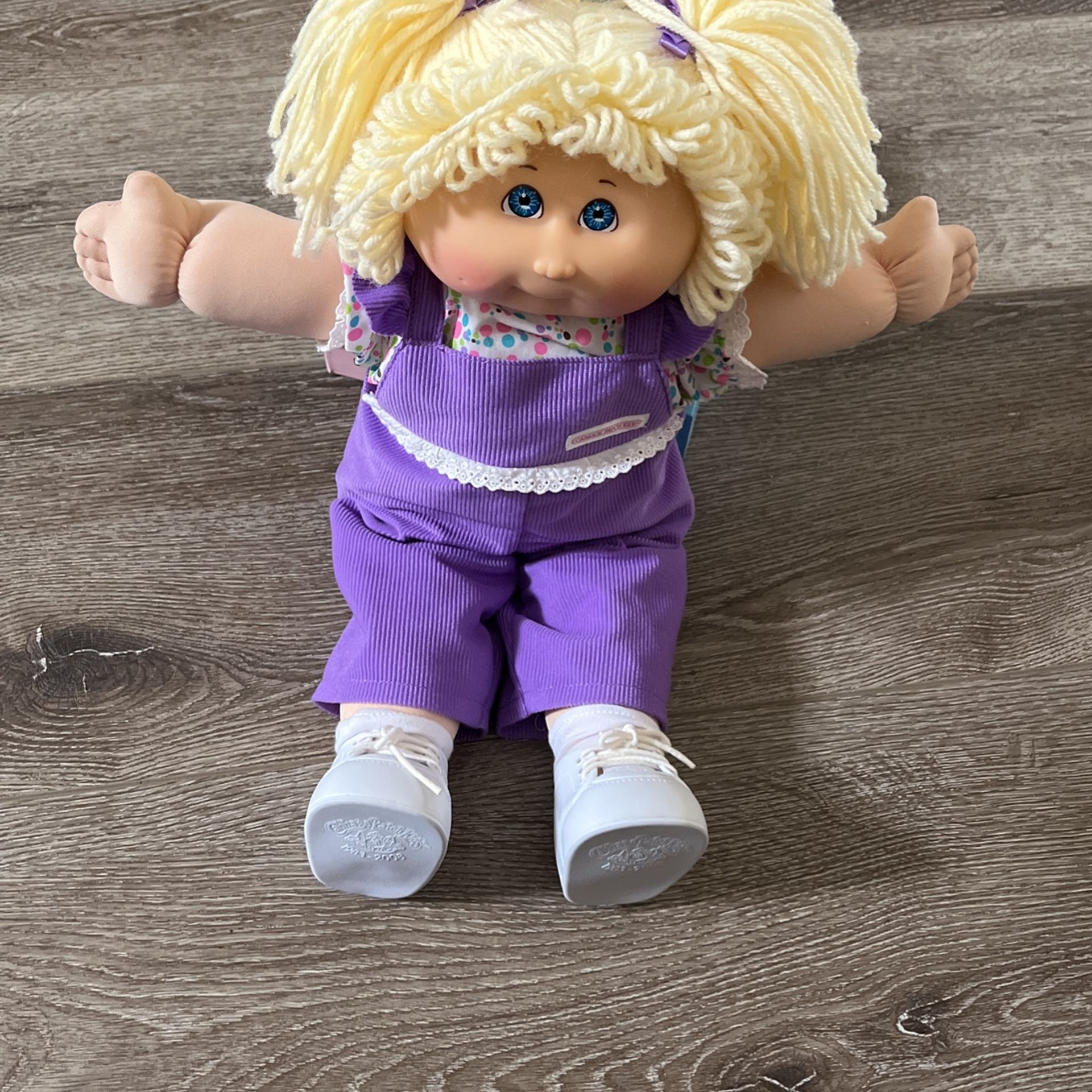 Cabbage Patch  Blond Girl Doll - Pigtails, Purple Bows Blue Eyes