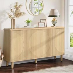 New assembled Buffet Cabinet Sideboard with Storage, 59.4-Inch White Storage Cabinet Modern Sideboard Buffet Table with Doors for Living Room Kitchen 