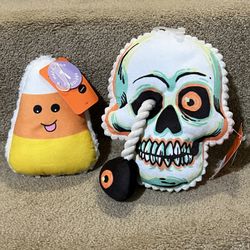 Target set of 2 Dog chew toys Halloween Skull head rope  & candy corn squeak