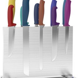 Magnetic Knife Block, Stainless Steel Knife Block Double Side Magnetic Knife Holder Stand Kitchen Knife Storage Rack Art Supply Organizer(Without Kniv