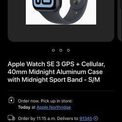Apple Watch SE 3 GPS + Cellular, 40mm Midnight Aluminum Case with Midnight Sport Band - S/M