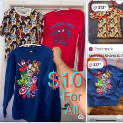 $10 For All Marvel Spider-Man Sweatshirt ,1 long Sleeves shirt & 1 short Sleeves size 14  like New