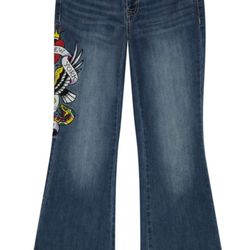 Ed Hardy Tiger Head Slim Flare Boot Cut Size 24 Jeans 