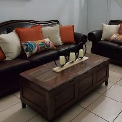 Leather Sofa & Loveseat Set – Solid Wood Trim – Excellent Condition – $575