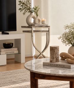 Marble Top Side Table with Metal Base