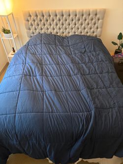 Queen head board, mattress and frame.